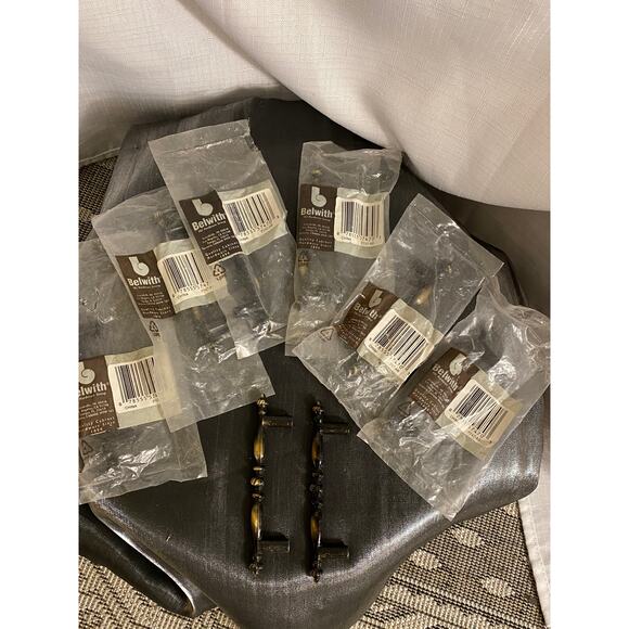 Set of 8 Belwith Antique English Satin Brass Drawer Handles 3 1/4 in. NOS - Picture 1 of 10